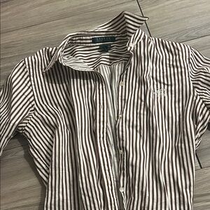 Lauren Ralph Lauren Women’s White and Brown Striped Shirt